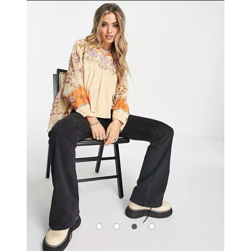 Free People Waiting On A Sunny Day Top Embroidered Birds Oversized XS Boho Gypsy - Picture 13 of 13